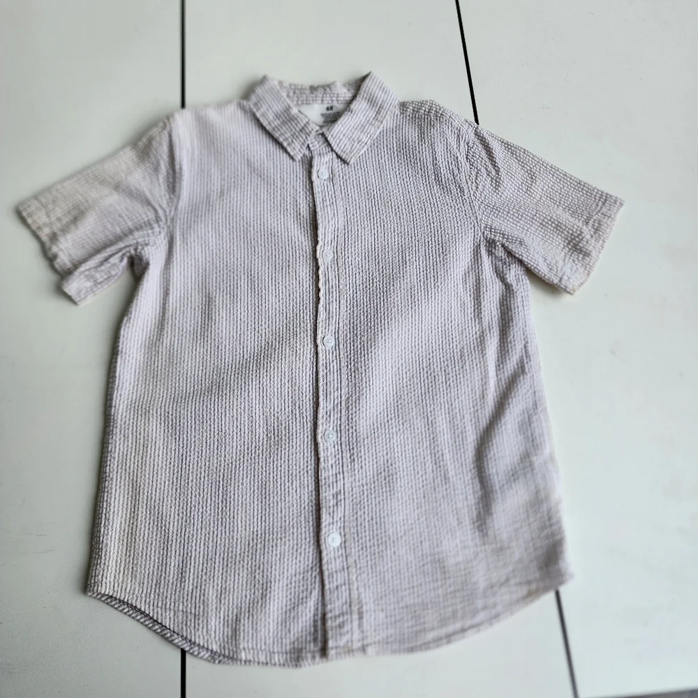 Lot of 2 PLACE H&M Casual Shirts Button Down Cotton Beige Tan Hawaii Sz 7- 8 K